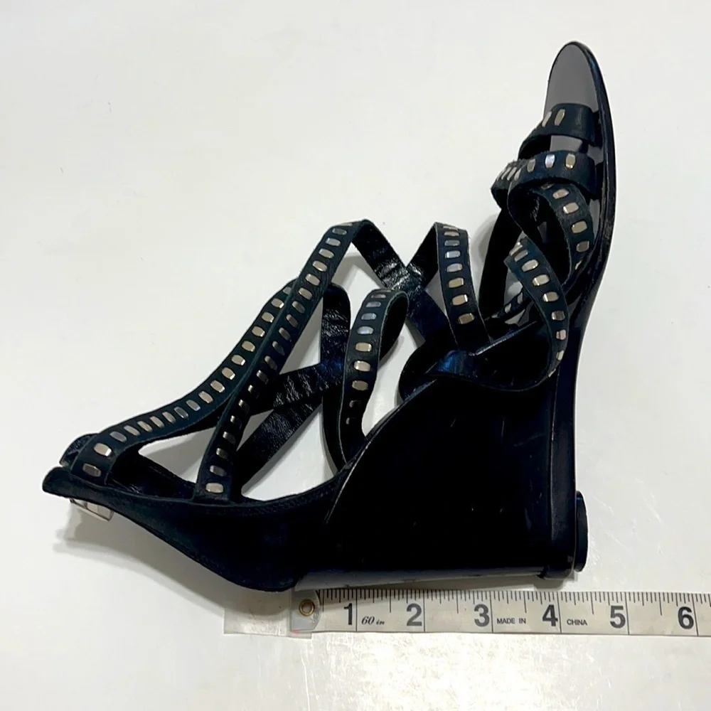 Sigerson Morrison Black w Studs Wedge Shoes Sz 8